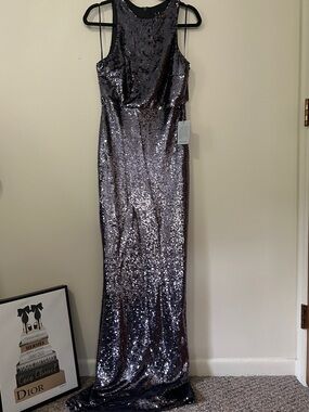 Lulu's Silver Sequin Strapless Gown Long, Size M
